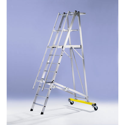 Aluminium folding safety steps, mobile, with 3-sided platform railing, 6 rungs incl. platform.
