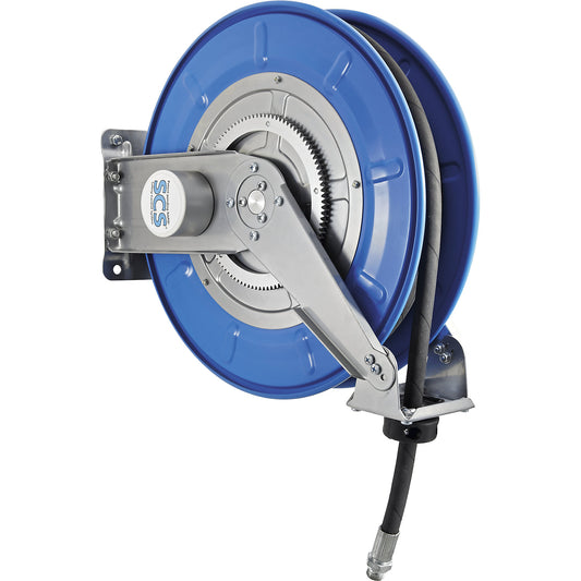 Hose reel for air, water, oil, up to 50 bar, nominal hose diameter DN 12, external connection G 1/2'', hose length 15 m.