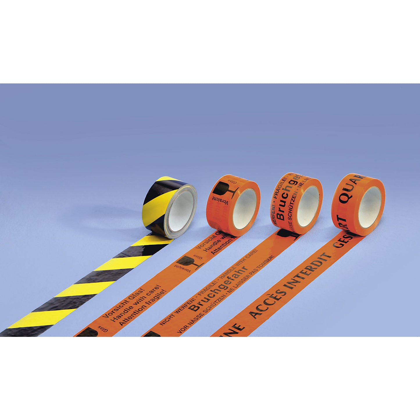PVC warning tape, imprint Fragile! Handle with care!, pack of 36 rolls, tape width 50 mm.