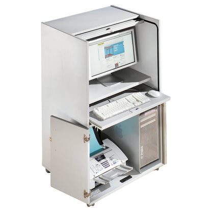 Computer cupboard with plastic roller shutter, mobile, premium version, HxWxD 1320 x 725 x 642 mm, without shelf.