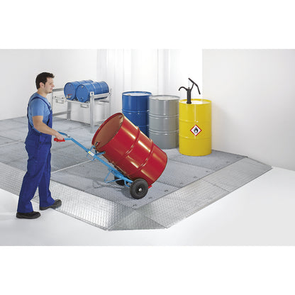 Low profile steel sump tray, width 1350 mm, length 1350 mm, capacity 82 l.