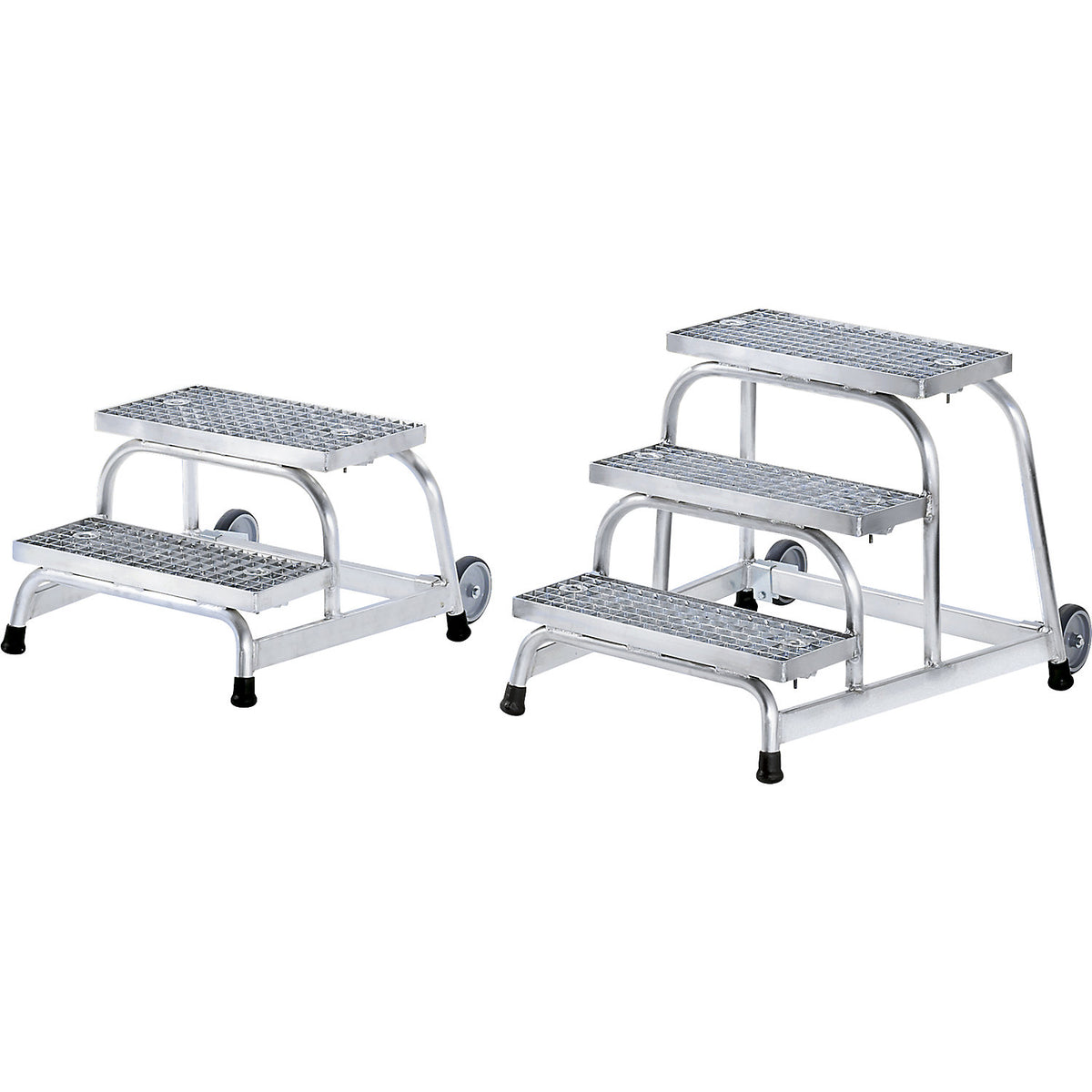 Machine step, mobile, with steel grate steps, 2 steps, platform height 400 mm.