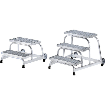 Machine step, mobile, with steel grate steps, 2 steps, platform height 400 mm.