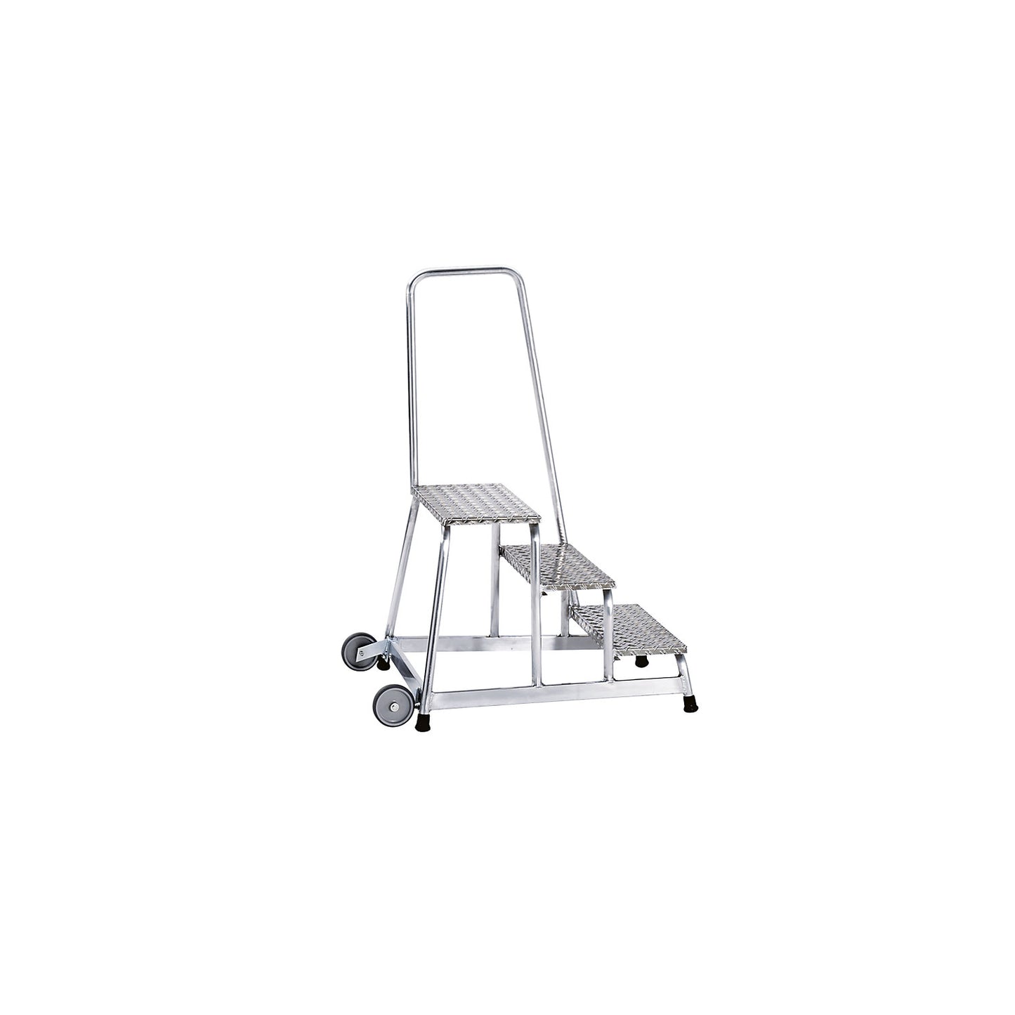 Machine step, mobile, 2 fixed castors, hand rail on one side, 3 steps, WxD 750 x 870 mm.