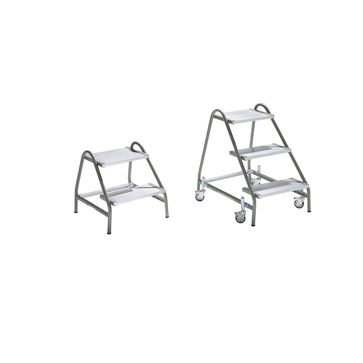 Work platform, tubular steel, steps made of ribbed aluminium profiles, 2 steps.