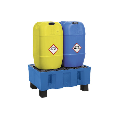 PE sump tray for 60 litre drums, sump capacity 60 l, with four feet, with GRP grate.