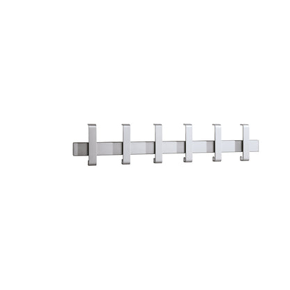 Wall mounted coat rail, single coat rail, 6 hooks, aluminium coloured RAL 9006.