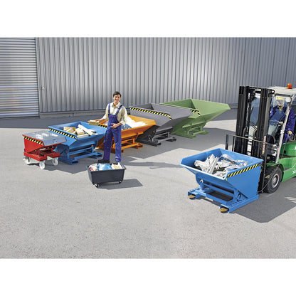 Tilting skip incl. roll-off mechanism, capacity 2.1 m³, LxWxH 1720 x 1870 x 1103 mm, blue.