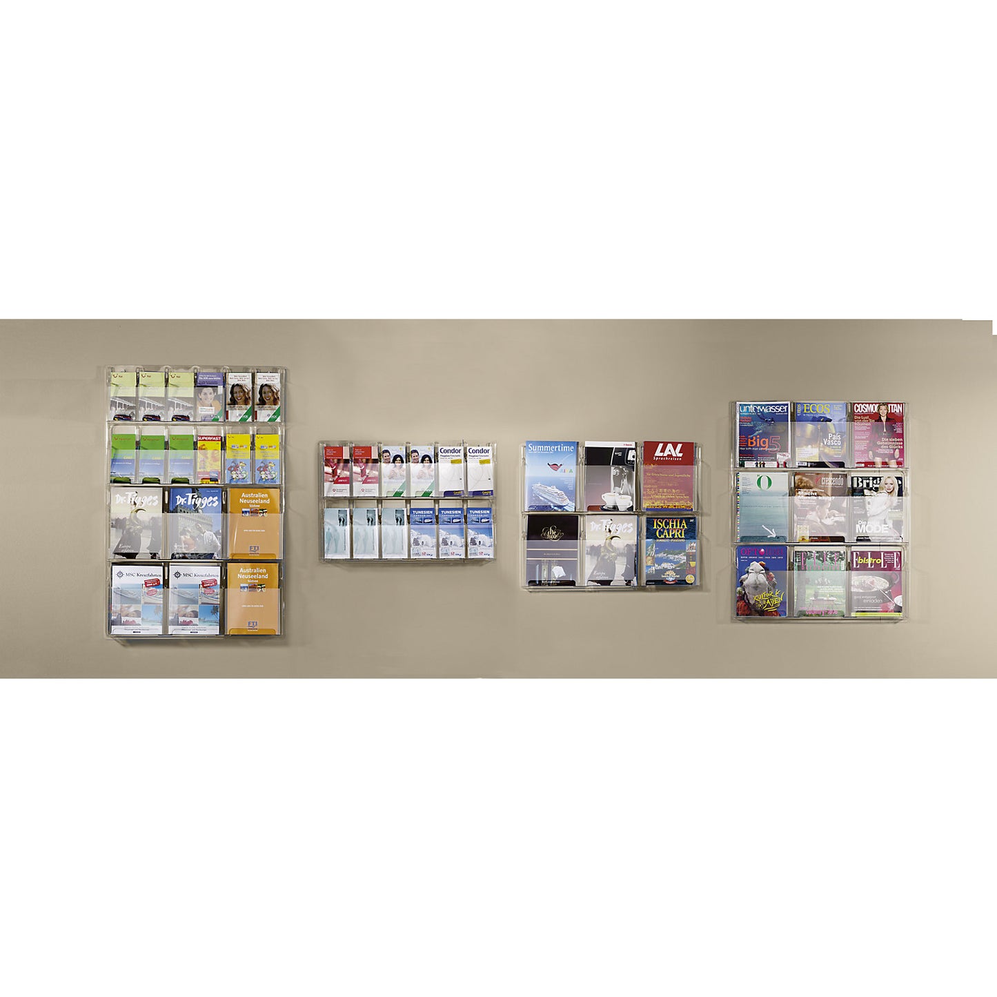 Wall display, no. of compartments x size 12 x 1/3 A4, HxWxD 518 x 762 x 51 mm.