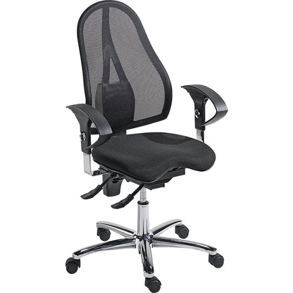 SITNESS 15 operator swivel chair, with Body Balance Tec®, back rest with mesh covering, black.