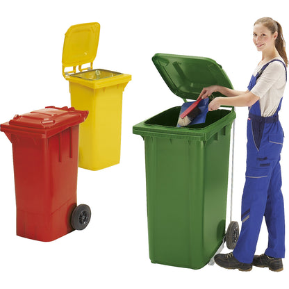 Plastic waste bin DIN EN 840, capacity 120 l, WxHxD 505 x 1005 x 555 mm, blue.