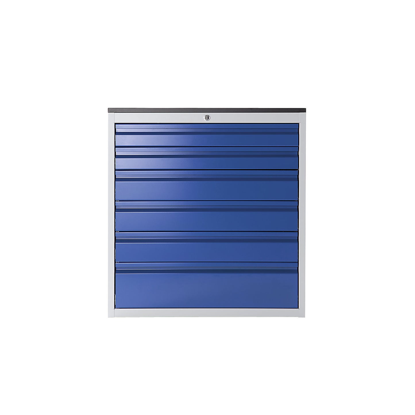 Drawer cupboard with telescopic guides, height 820 mm, drawers: 2 x 90, 3 x 120, 1 x 180 mm, light grey / metallic charcoal, width 580 mm.