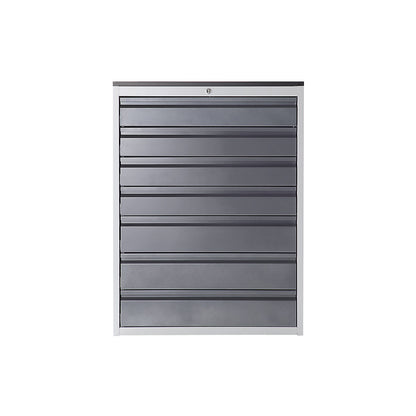 Drawer cupboard with telescopic guides, height 1030 mm, drawers: 4 x 120, 3 x 150 mm, light grey / metallic charcoal, width 580 mm.