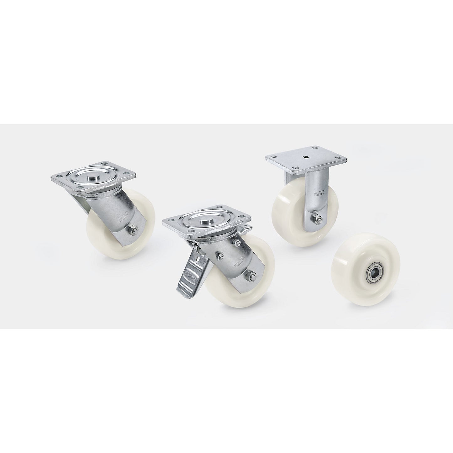 Nylon wheel, hardwearing, wheel Ø x width 125 x 50 mm, swivel castor.