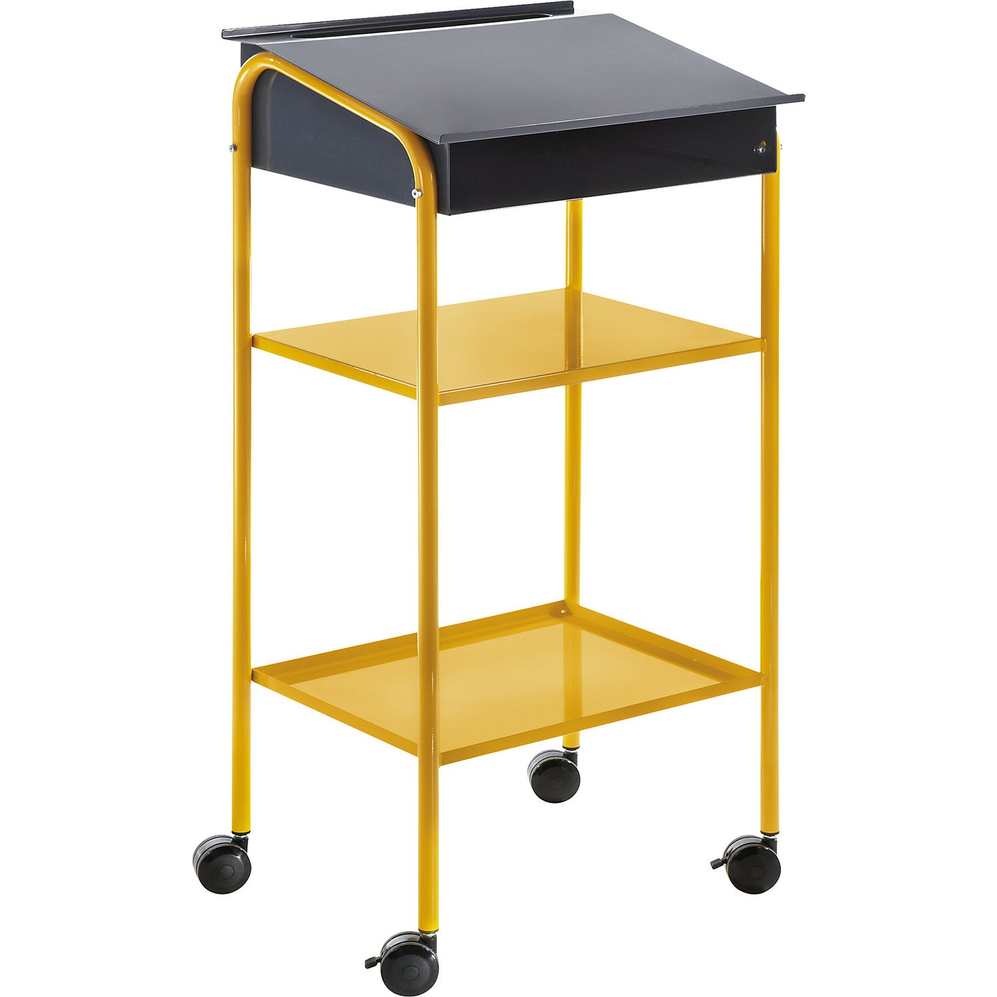 Workshop desk, stationary, with 2 fixed sheet steel shelves, WxDxH 500 x 595 x 1225 mm.