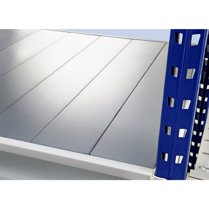 Heavy duty wide span shelving with steel shelf panels, frame colour blue, HxWxD 2996 x 2330 x 1000 mm, extension shelf unit.