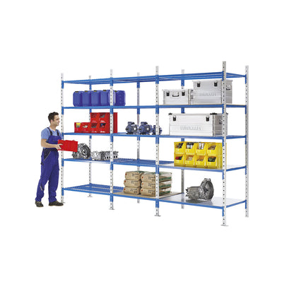 Tubular boltless shelving unit, shelf unit height 1996 mm, shelf width 1210 mm, standard shelf unit, shelf width 795 mm.