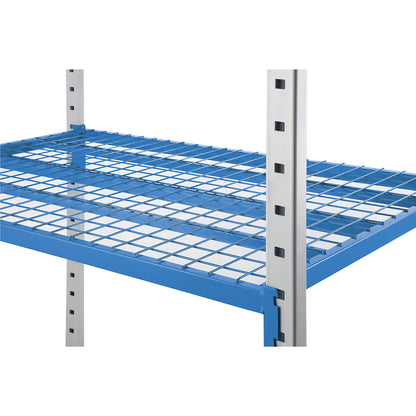 Boltless mesh shelf unit, shelf unit height 2496 mm, shelf width 960 mm, standard shelf unit, shelf width 595 mm.