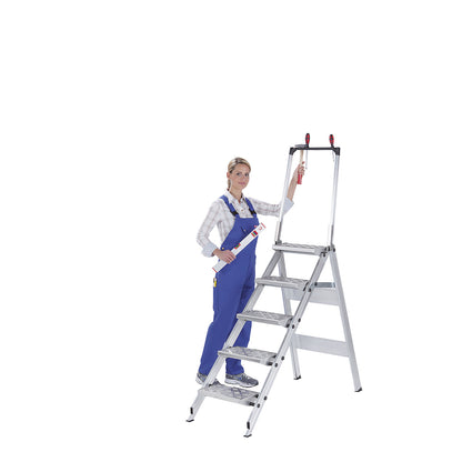 Aluminium folding steps, ribbed aluminium steps, with safety rail, 2 steps.