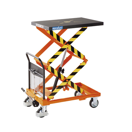 Scissor lift platform truck, max. load 300 kg, lift per pedal stroke with QuickLift 28 mm.