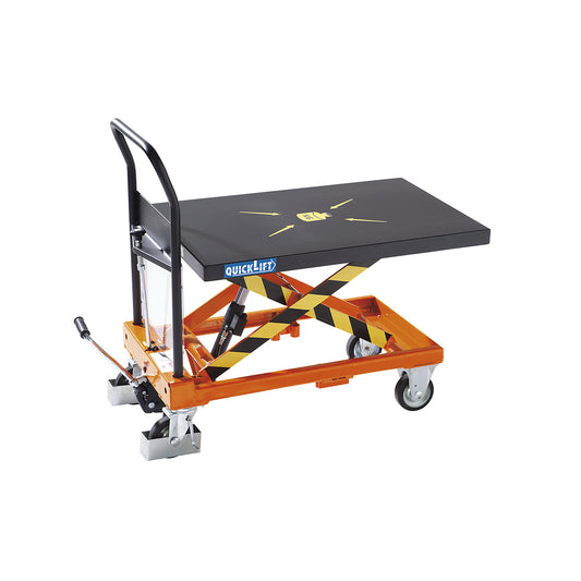 Scissor lift platform truck, max. load 250 kg, lift per pedal stroke with QuickLift 47 mm.