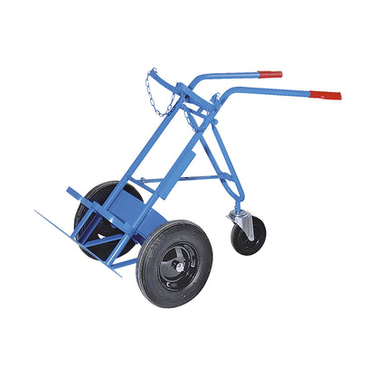 Steel and gas cylinder truck, for 2 steel cylinders, content 40 / 50 l, with support wheel, solid rubber tyres.
