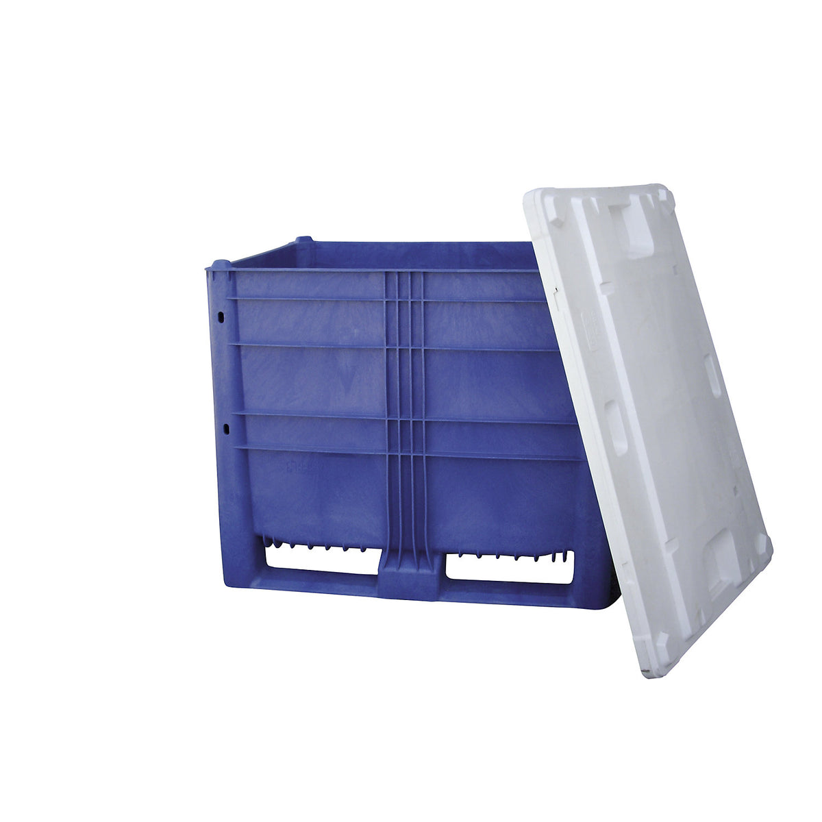 Polyethylene pallet box, capacity 652 l, model with 2 runners, 6 feet.