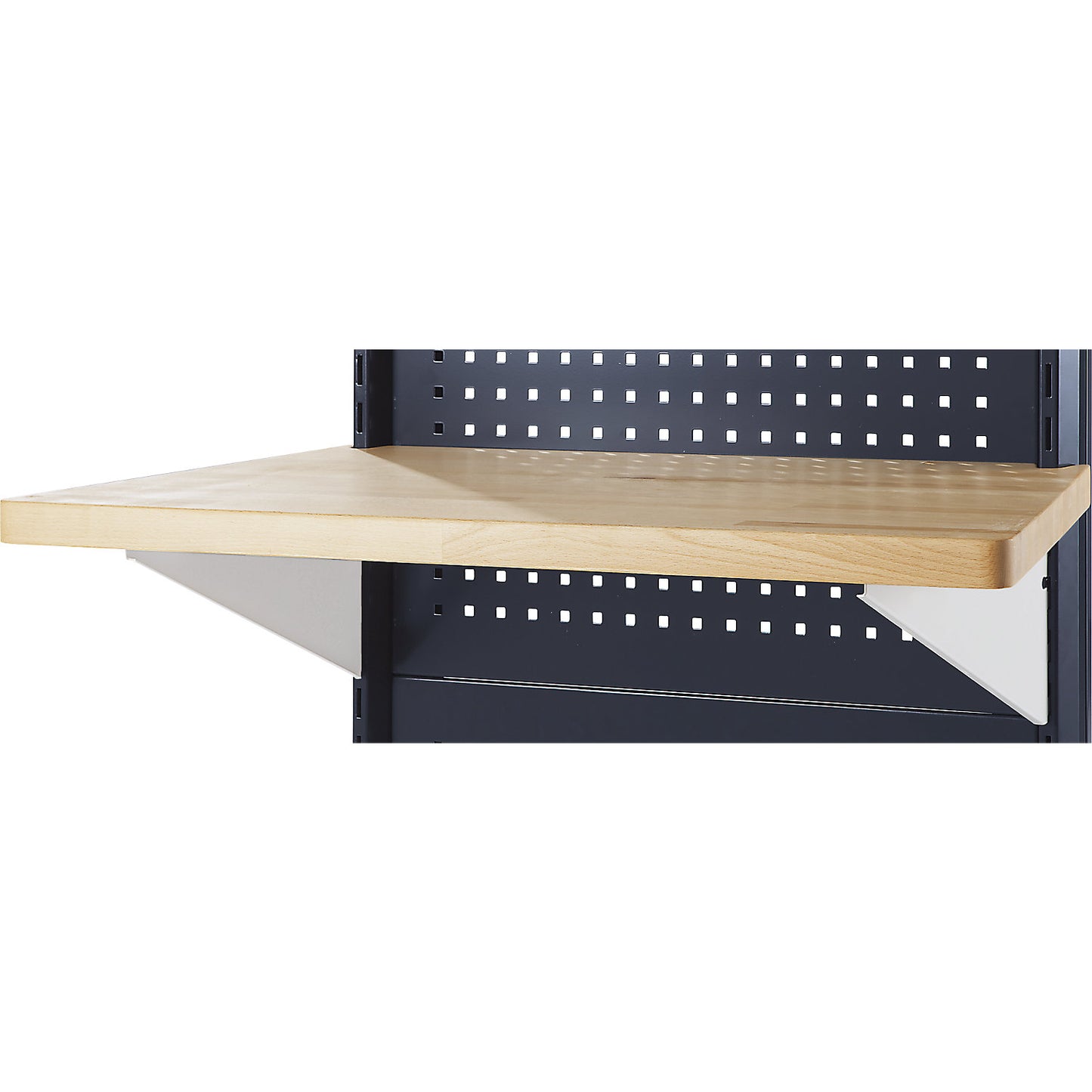 Worktop for partition wall section, trapezoid, WxD 830 / 1000 x 500 mm, incl. mounting bracket.