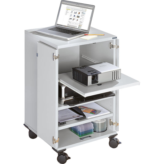 Multimedia trolley, mobile, 2 hinged doors, 3 shelves, HxWxD 960 x 550 x 550 mm.