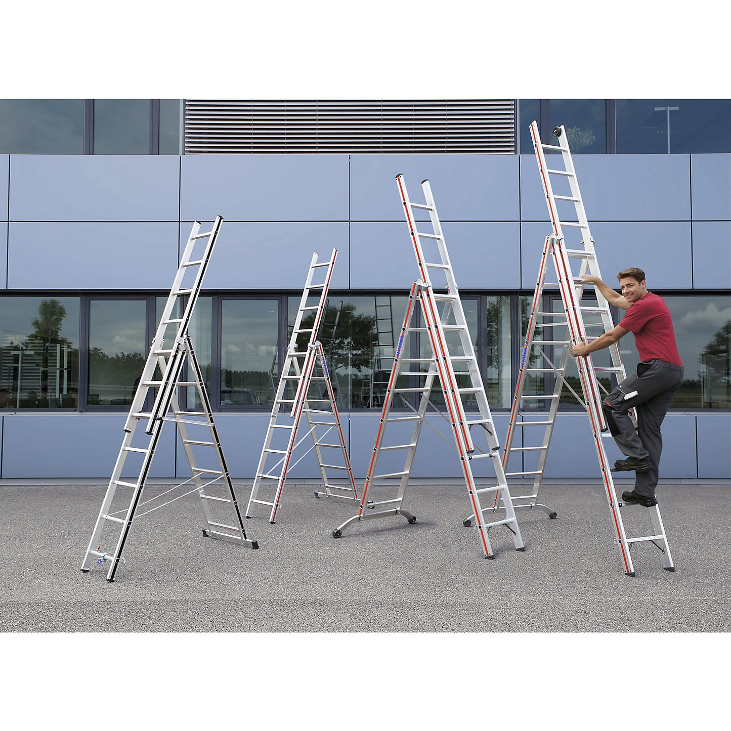 Aluminium multi-purpose ladder, entry level model, 3 x 7 rungs, max. working height 5.10 m.