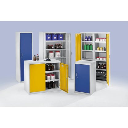 Environmental cupboard without door perforations, HxWxD 900 x 1000 x 500 mm, 2 tray shelves, light grey / gentian blue.