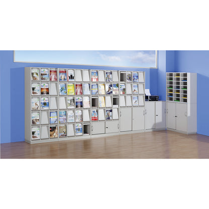 Brochure cupboard, with 12 flaps and sliding door cupboard, HxWxD 1864 x 1000 x 420 mm.