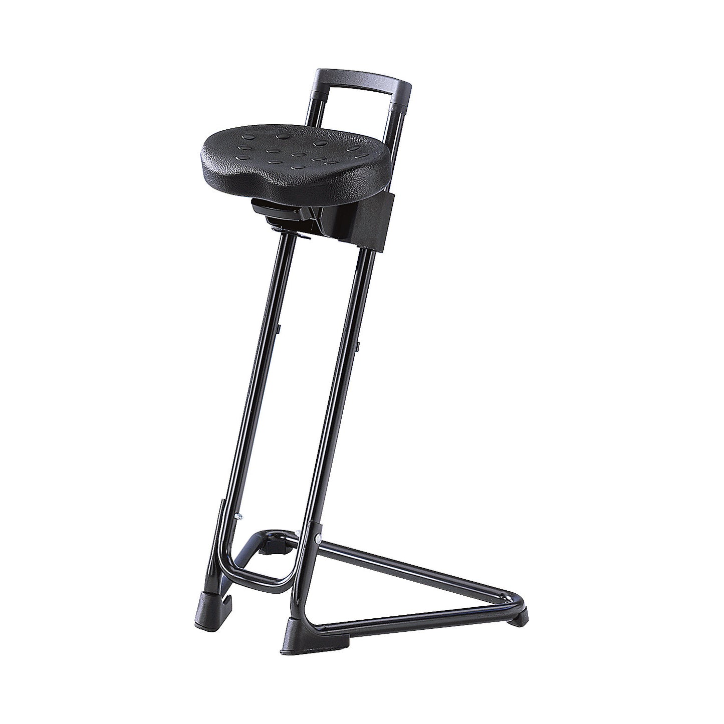Anti-fatigue stool, tubular steel, infinite height adjustment 600 - 850 mm, black.
