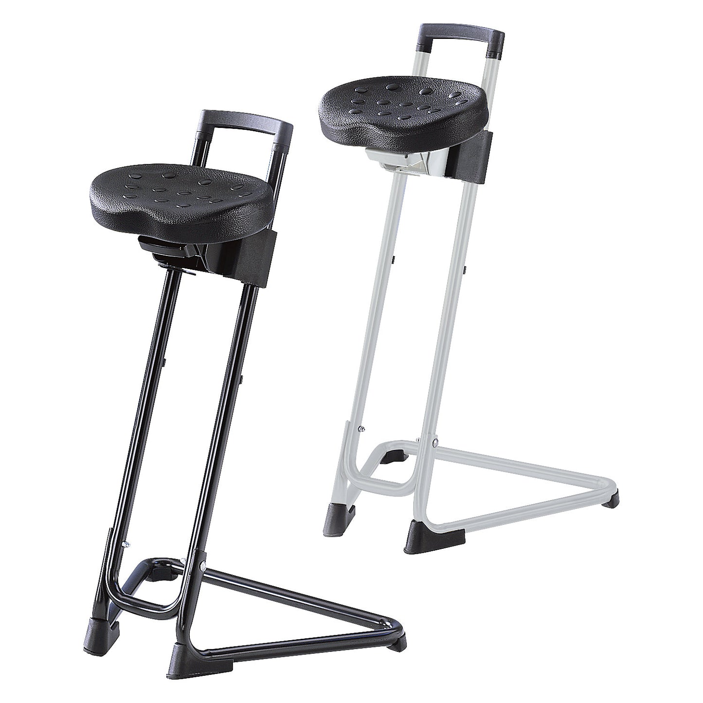 Anti-fatigue stool, tubular steel, infinite height adjustment 600 - 850 mm, black.