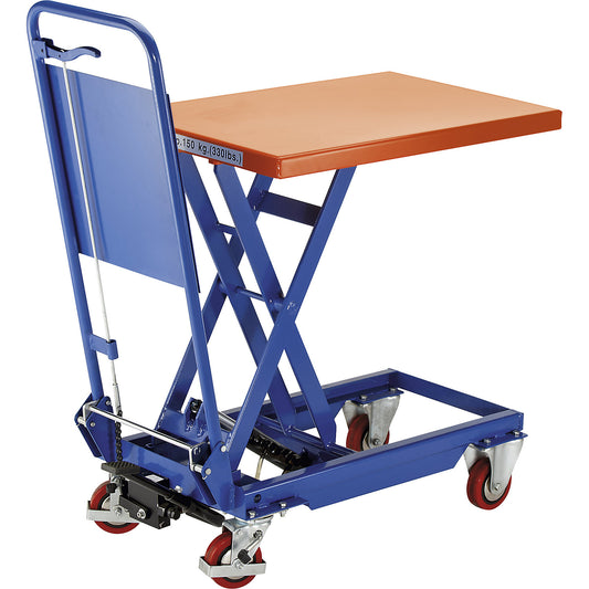 Standard lifting platform trolley, max. load 150 kg, lifting range 265 - 755 mm.