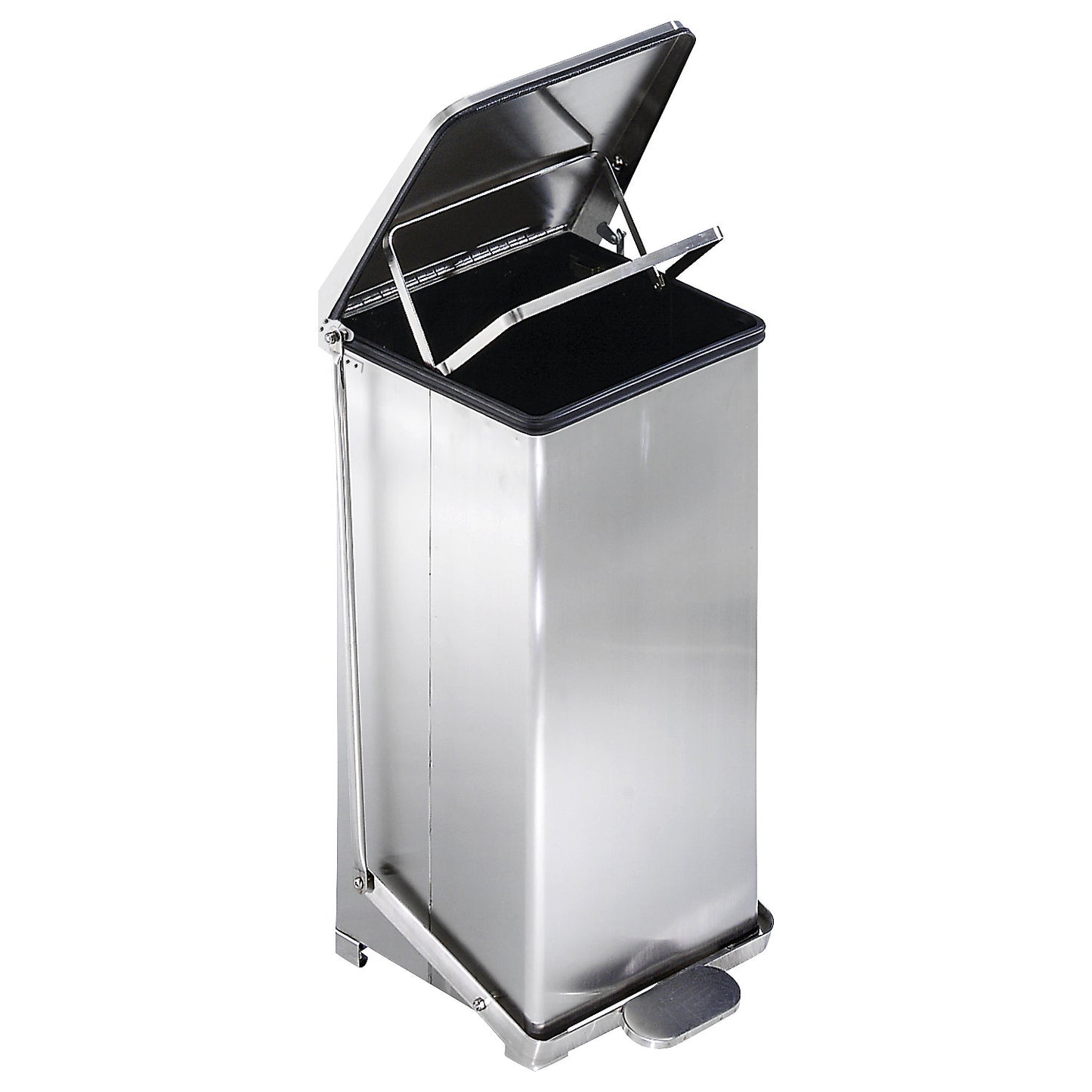 Industrial pedal bin, stainless steel, capacity 27 l, HxWxD 445 x 370 x 370 mm.