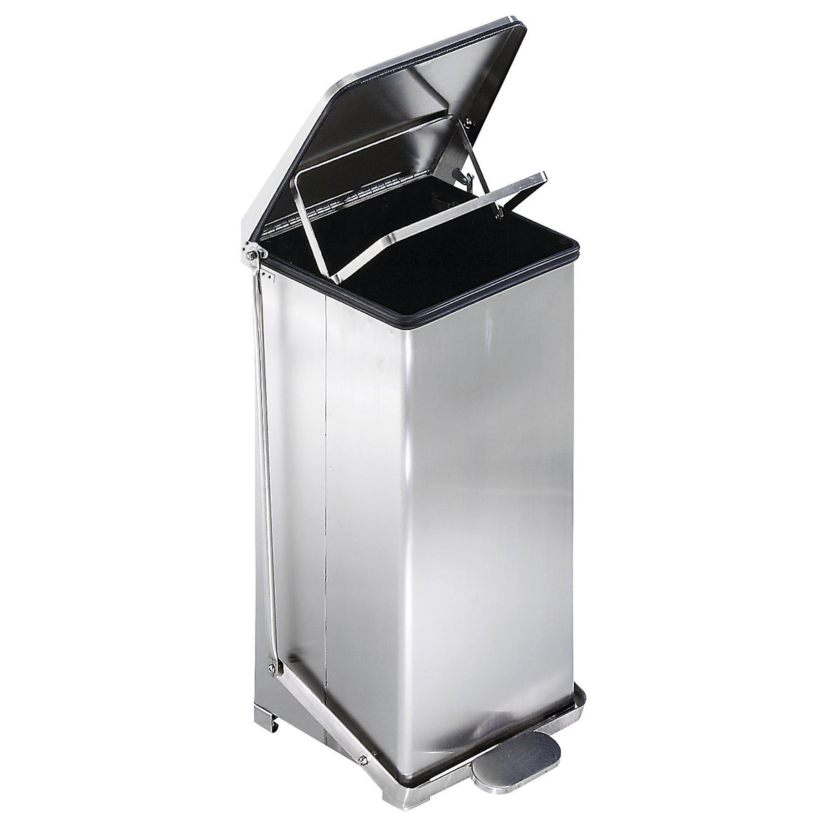 Industrial pedal bin, stainless steel, capacity 27 l, HxWxD 445 x 370 x 370 mm.