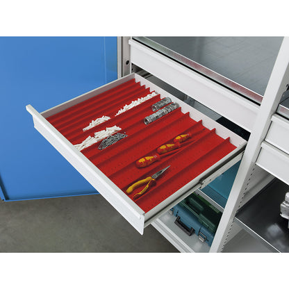 Compact tray, for drawer WxD 650 x 540 mm, plug-in divider height 29 mm.