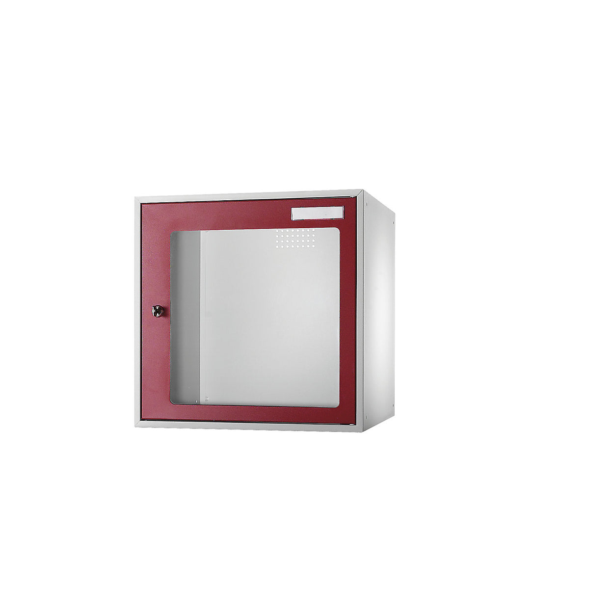 Cube lockers, vision panel, HxWxD 450 x 450 x 450 mm, light grey / flame red.