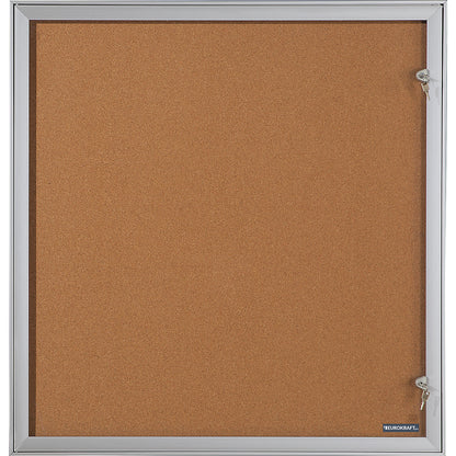 Display case with hinged door, external WxHxD 960 x 1005 x 33 mm, metal rear panel.