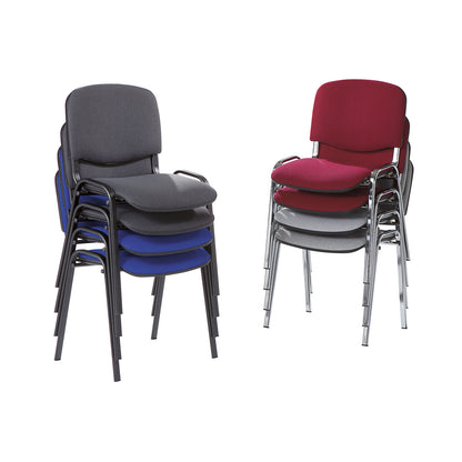 Visitors' chair, stackable, upholstered back rest, black frame, grey upholstery, pack of 2.