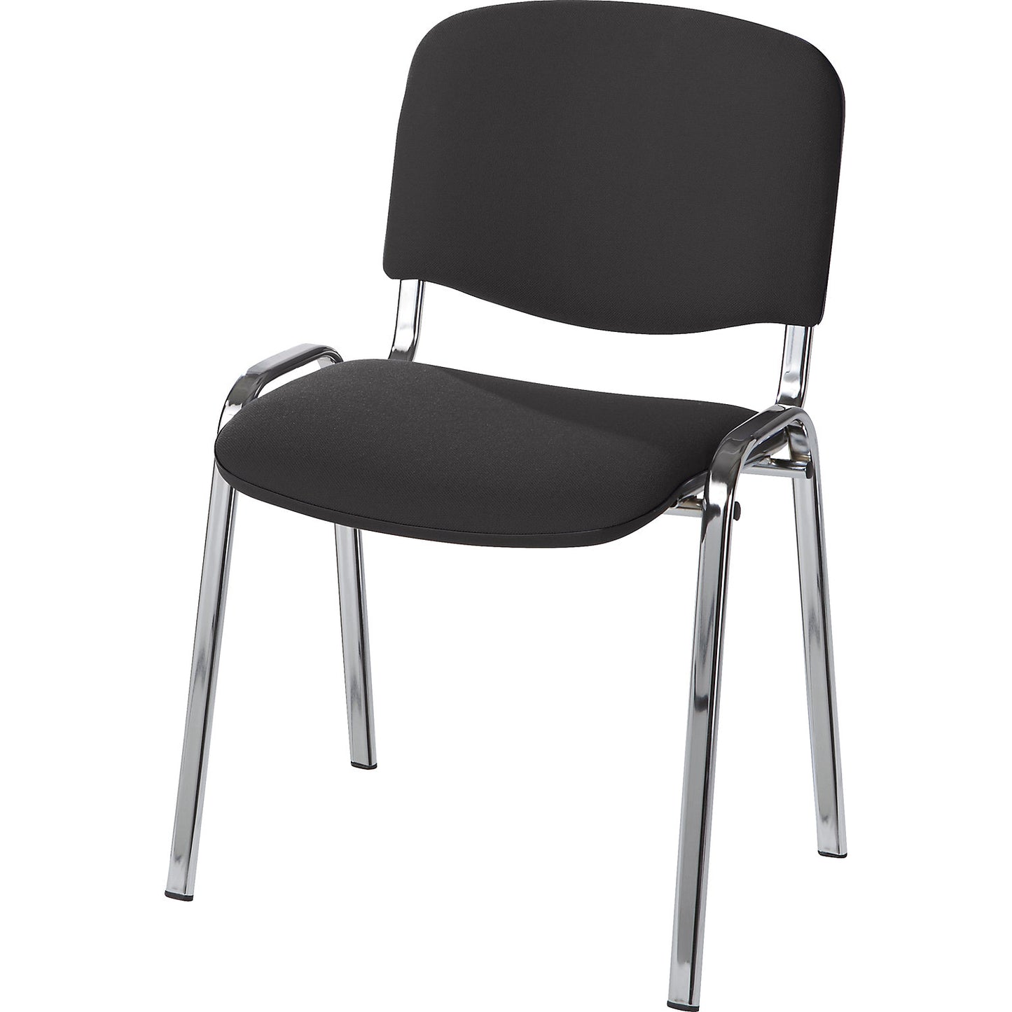 Visitors' chair, stackable, upholstered back rest, chrome plated frame, charcoal upholstery, pack of 4.