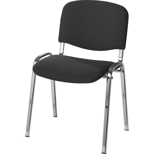 Visitors' chair, stackable, upholstered back rest, chrome plated frame, charcoal upholstery, pack of 4.