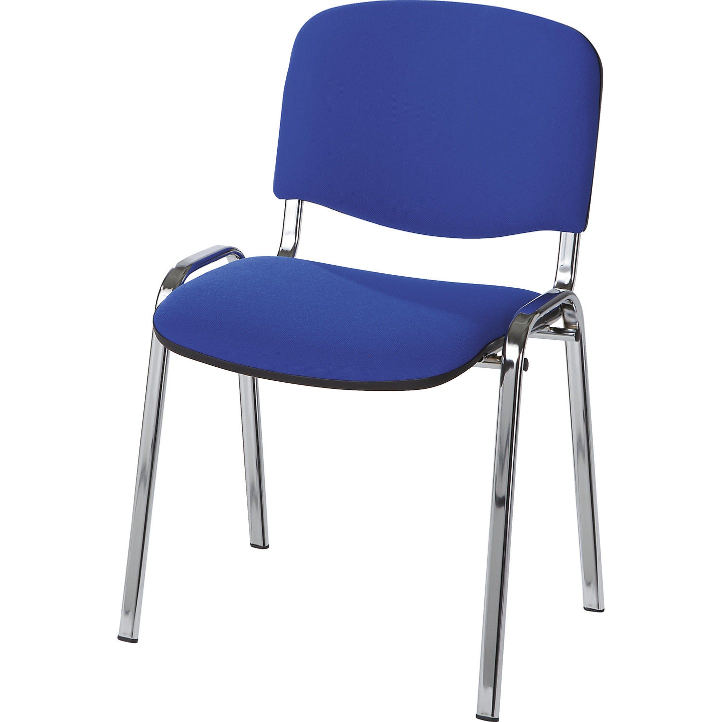 Visitors' chair, stackable, upholstered back rest, chrome plated frame, blue upholstery, pack of 4.