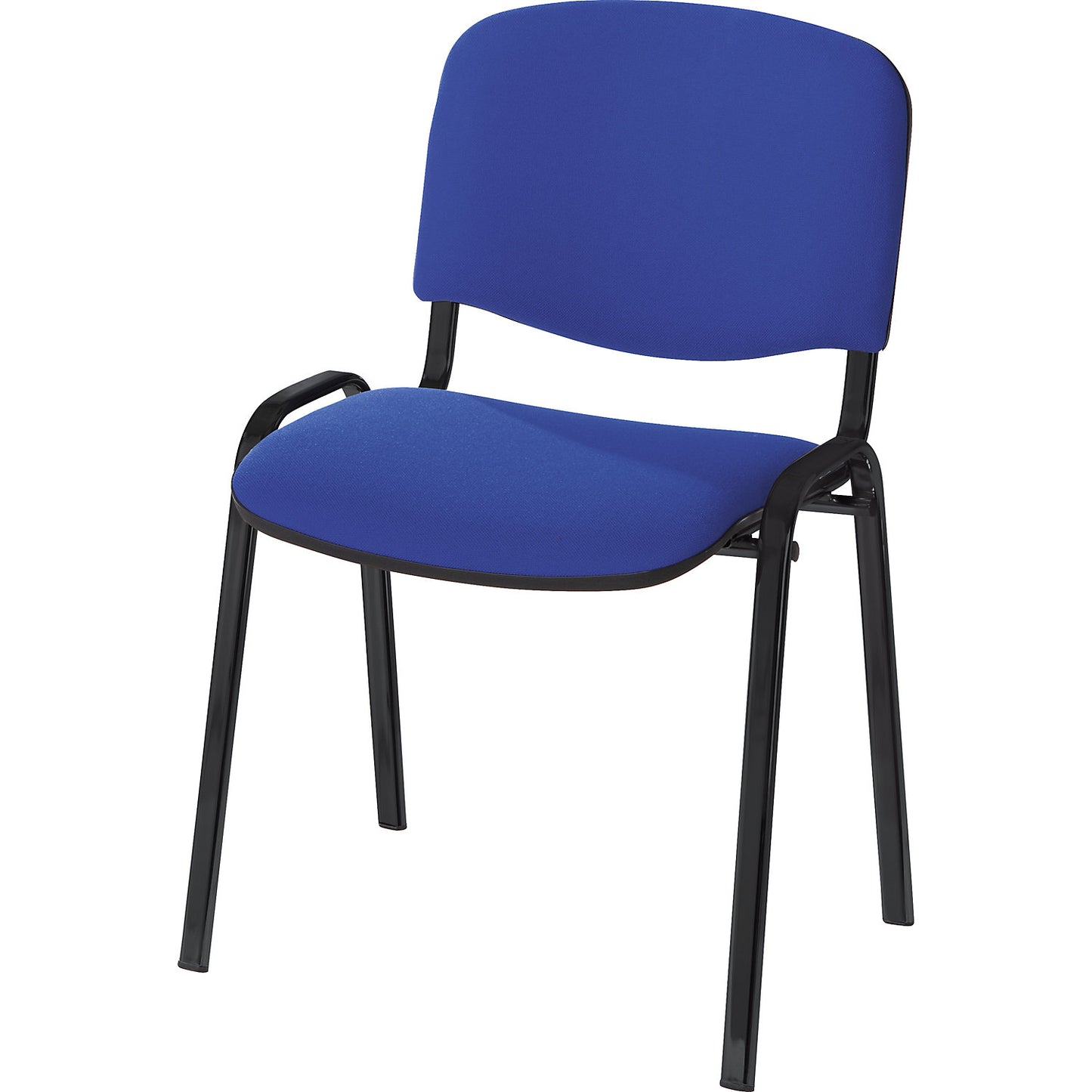 Visitors' chair, stackable, upholstered back rest, black frame, blue upholstery, pack of 4.