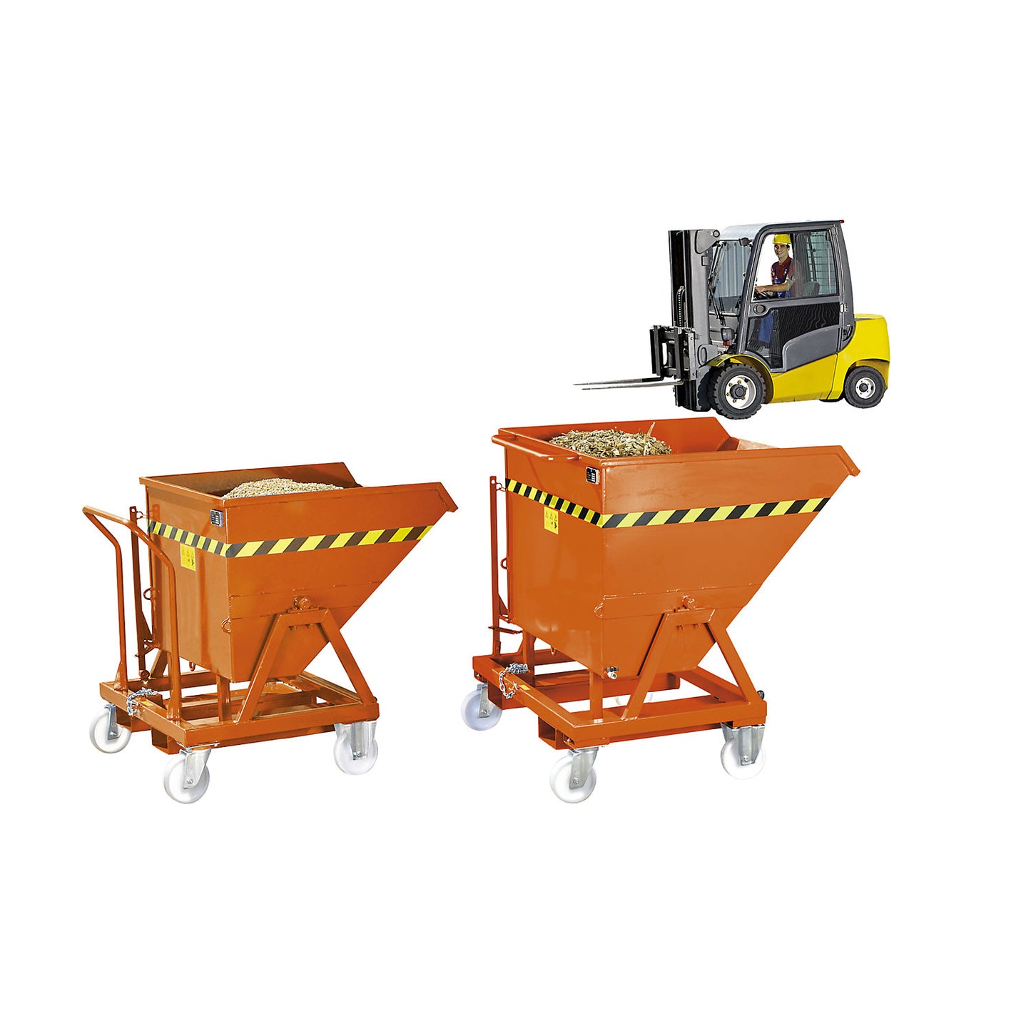 Mobile tilting skip with tilting mechanism, max. load 1000 kg, capacity 0.4 m³, with sieve insert.