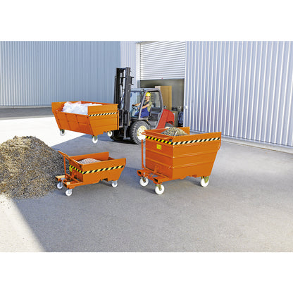 Mobile tilting skip with tilting mechanism, with wheel set, capacity 2.04 m³.