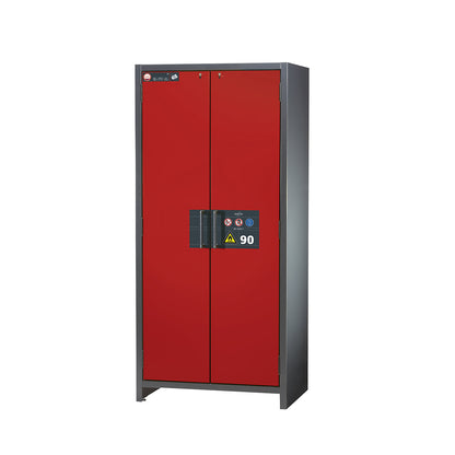 Fire resistant industrial hazardous goods cupboard, type 90, HxWxD 1955 x 900 x 615 mm, 2 door, traffic red.
