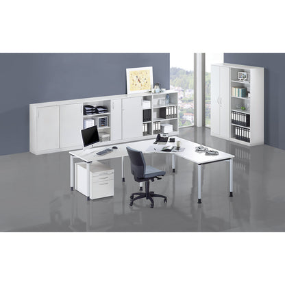 THEA - Fixed pedestal, utensil drawer, 2 drawers, suspension file drawer, light grey.