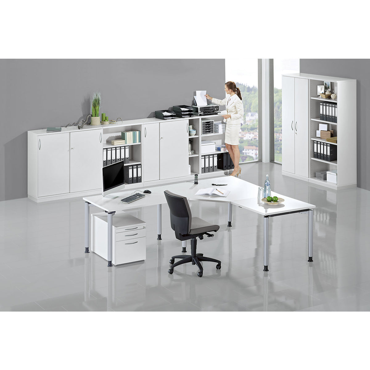 THEA - Shelf unit, 4 shelves, 5 file heights, maple finish.